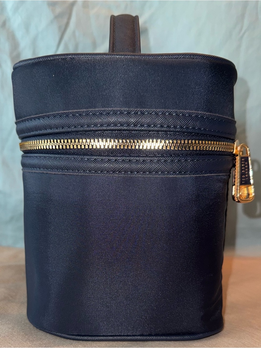 Ted Baker Navy Blue Cosmetic Travel Bag Gold Zipper & Colorful Floral Interior - Picture 4 of 7